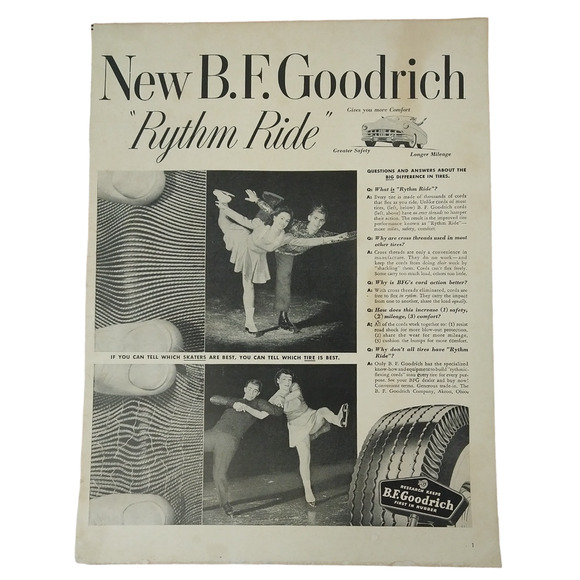 BF Goodrich Tires - Ice Skaters - Rythm Ride - 1950 Original Retro Vtg PRINT AD - Picture 2 of 10